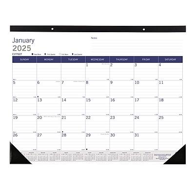 2025 Blueline DuraGlobe 22" x 17" Monthly Desk Pad Calendar, (C177227) - White/Blue