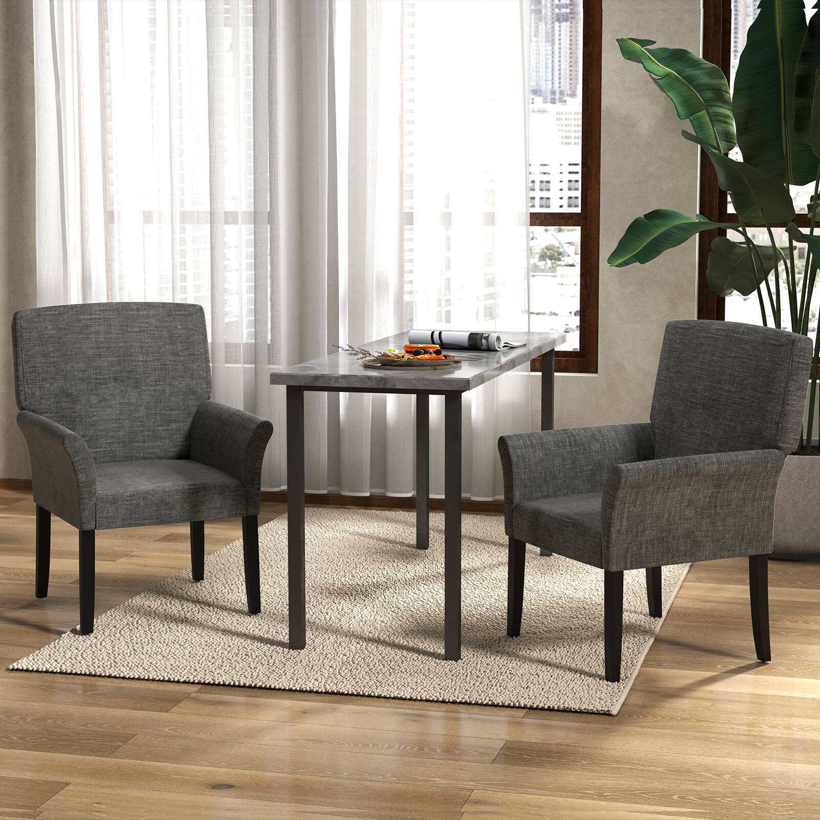 Alt View 1. Gymax - Gymax Set of 4 Arm Chair Guest Chair Home Office w/ Wooden Legs Grey - Grey.