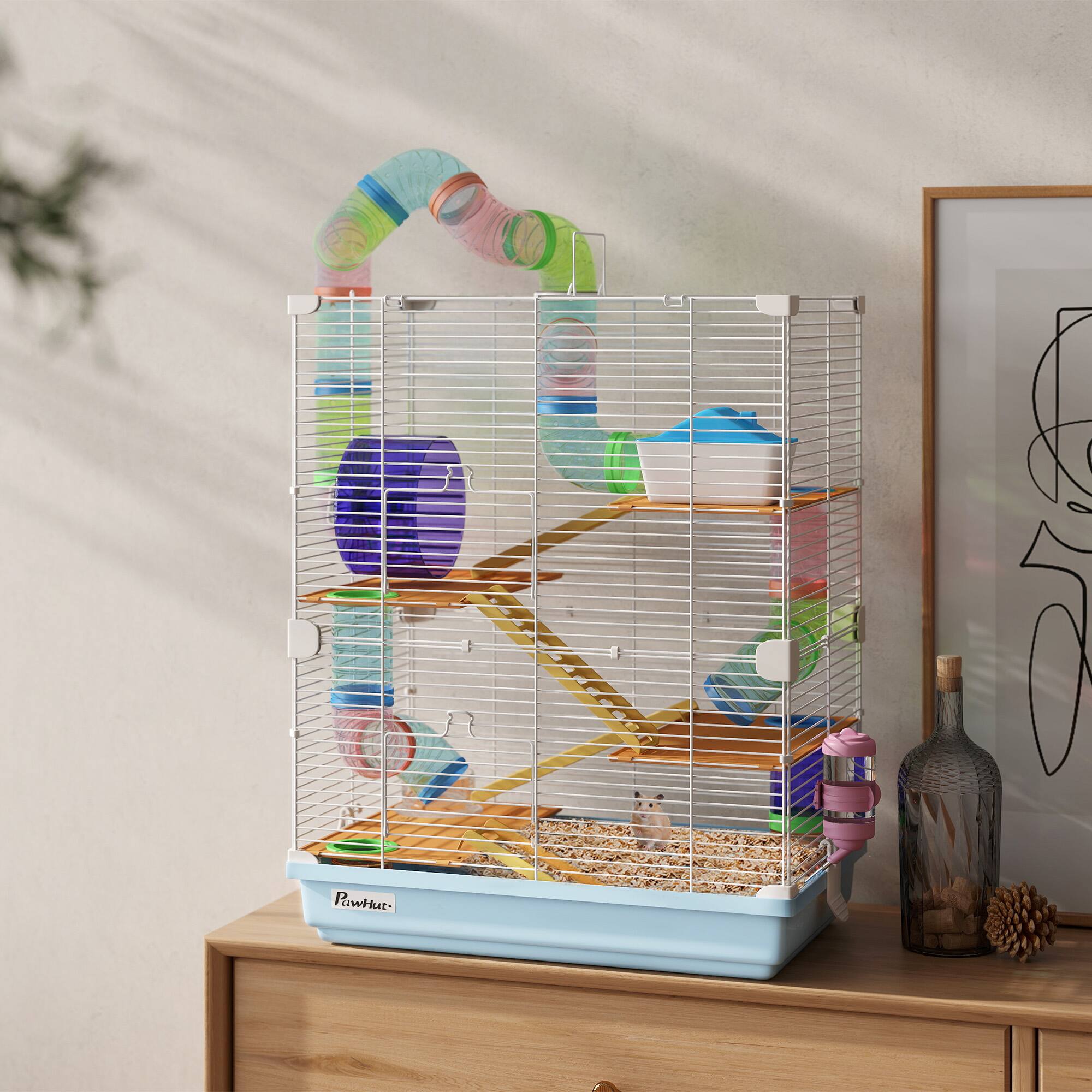 Alt View 1. Pawhut - Tiers Hamster Cage Portable Animal Travel Carrier w/ Exercise Wheels Tube.