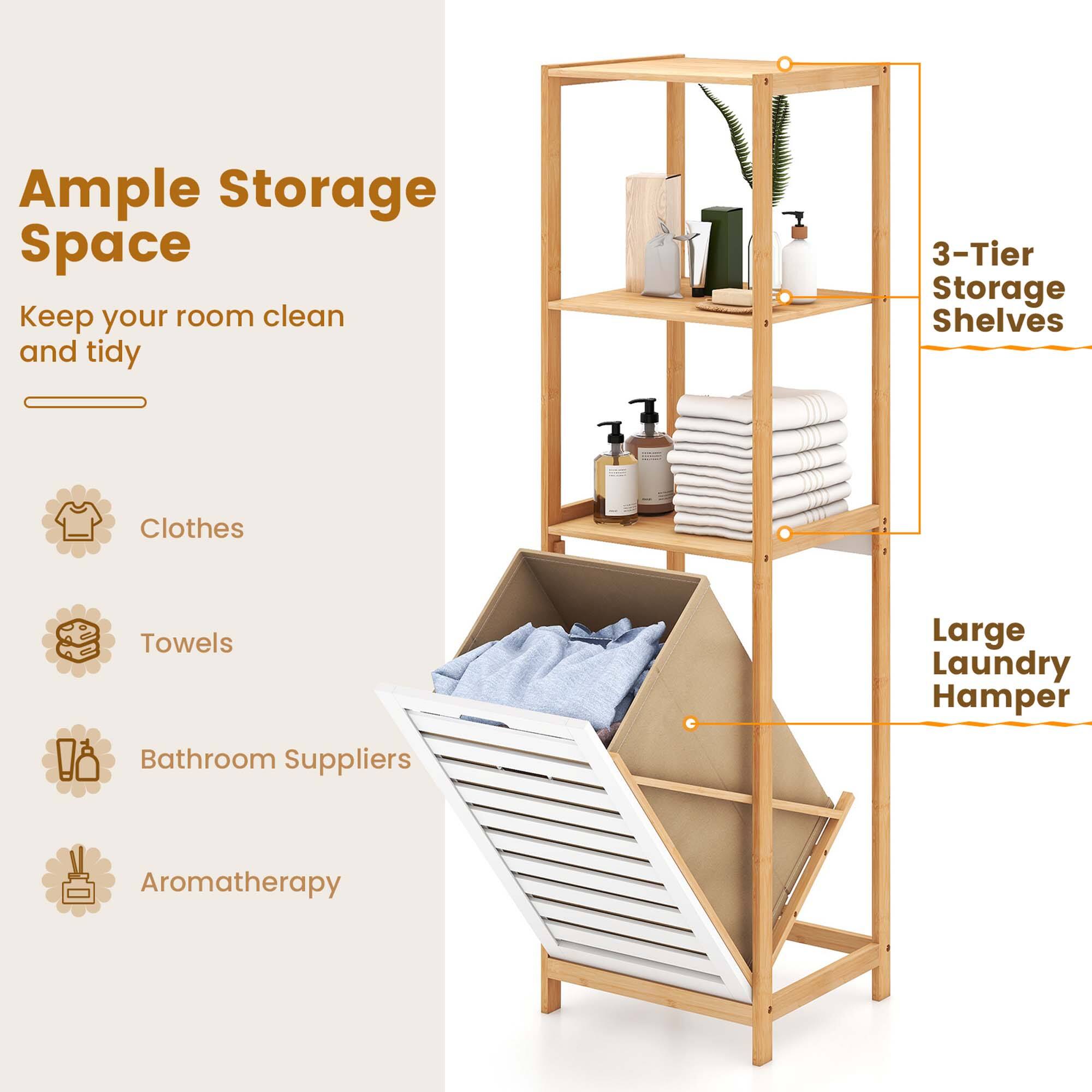 Costway TiltOut Laundry Hamper with 3Tier Shelf Removable Liner