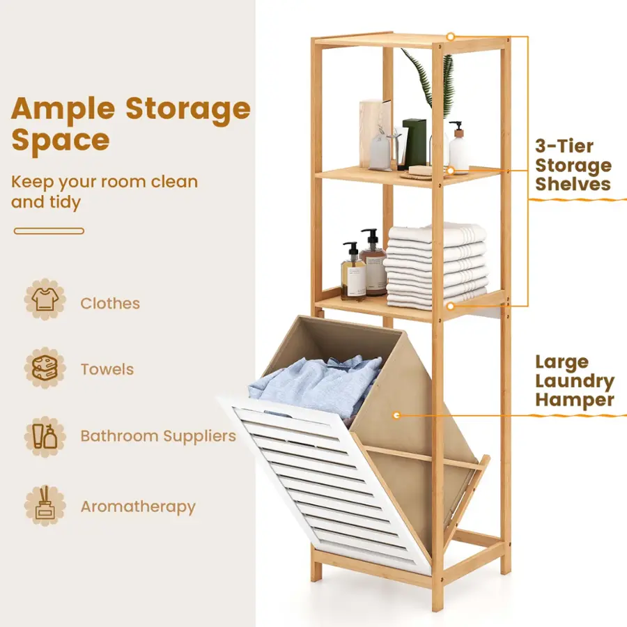 Ample Storage Space: Keep your room clean and tidy with 3-Tier Storage Shelves. Clothes, towels, large laundry hamper, and bathroom supplies are all organized in this space-saving solution. Aromatherapy is also available for a relaxing atmosphere.