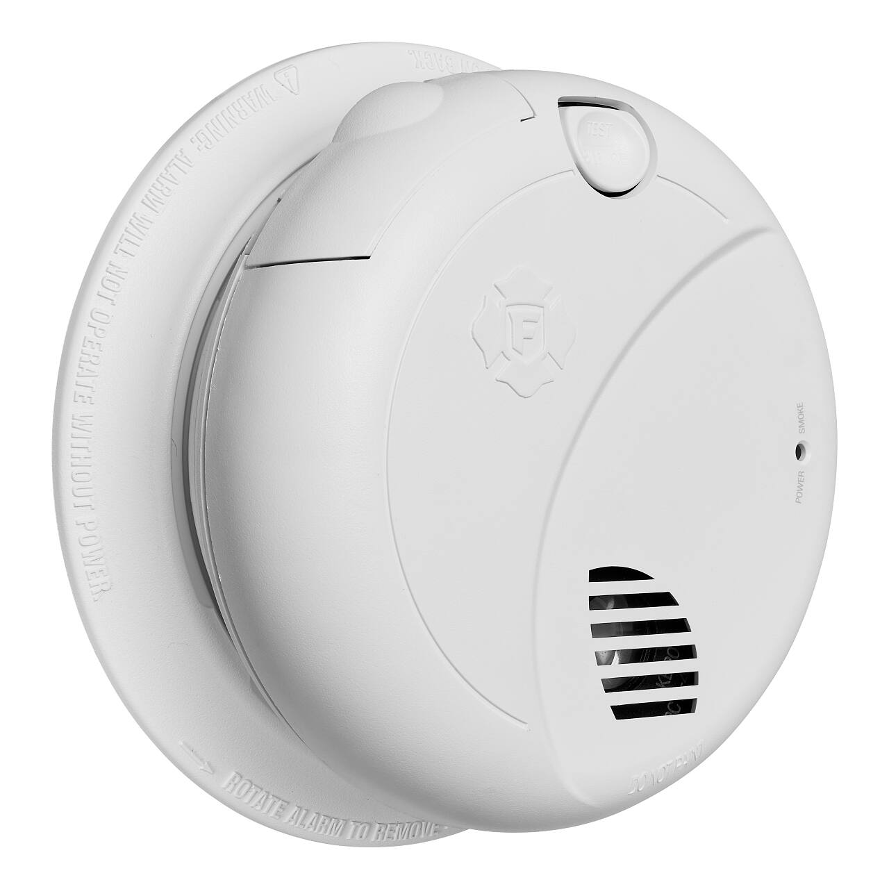 WARNING: ALARM WILL NOT OPERATE WITHOUT POWER

TEST

SMOKE

POWER

ROTATE ALARM TO REMOVE

0010707
