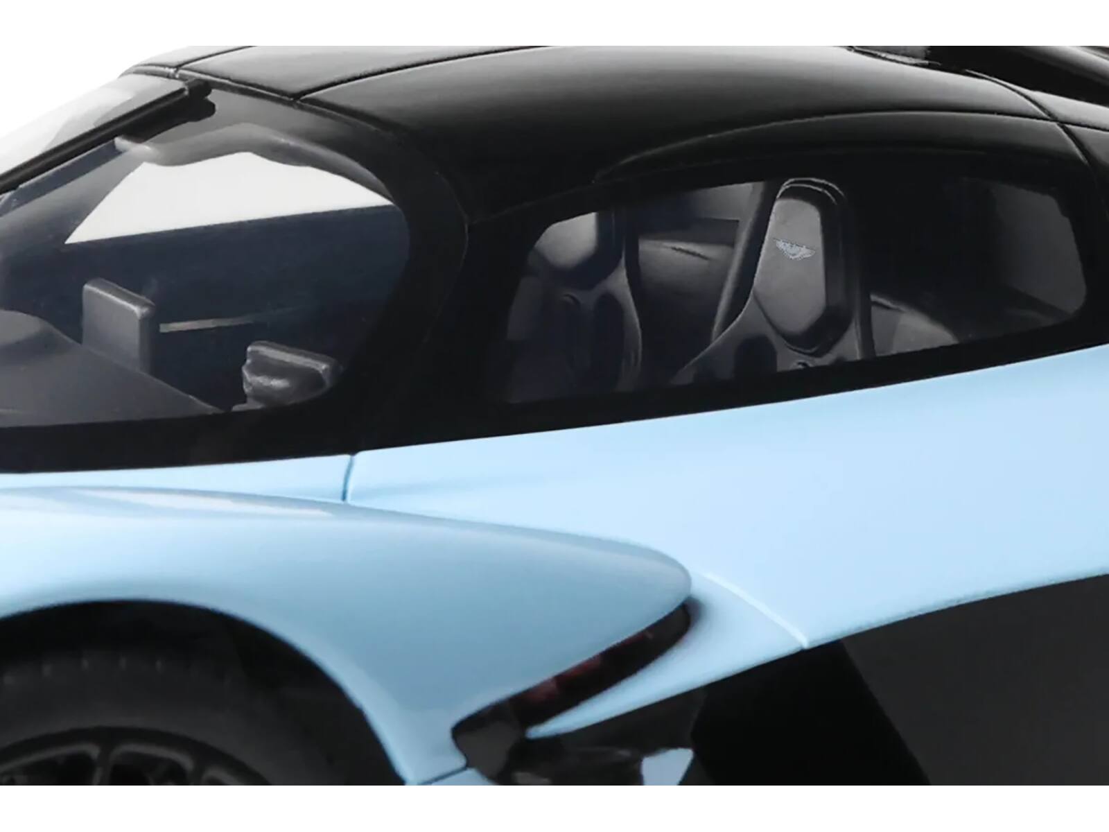 Left. GT Spirit - 2023 Aston Martin Valkyrie Light Blue with Black Top 1/18 Model Car by GT Spirit - Light Blue with Black.
