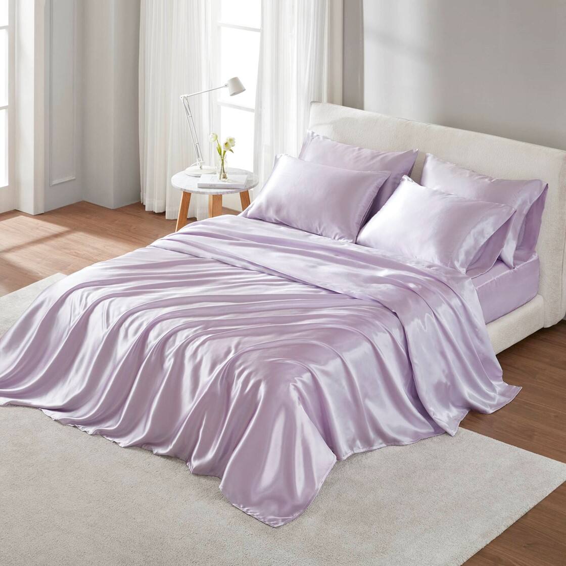 Alt View 1. Gracie Mills - Gracie Mills Coralie 6-Piece Wrinkle-free Satin Sheet Set - Lilac.