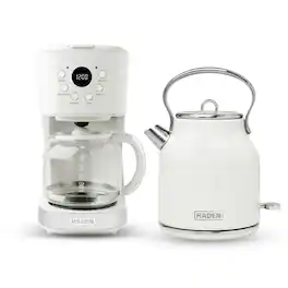 Haden - 12 Cup Coffee Maker & Heritage 1.7 Liter Electric Kettle, Chrome - Ivory