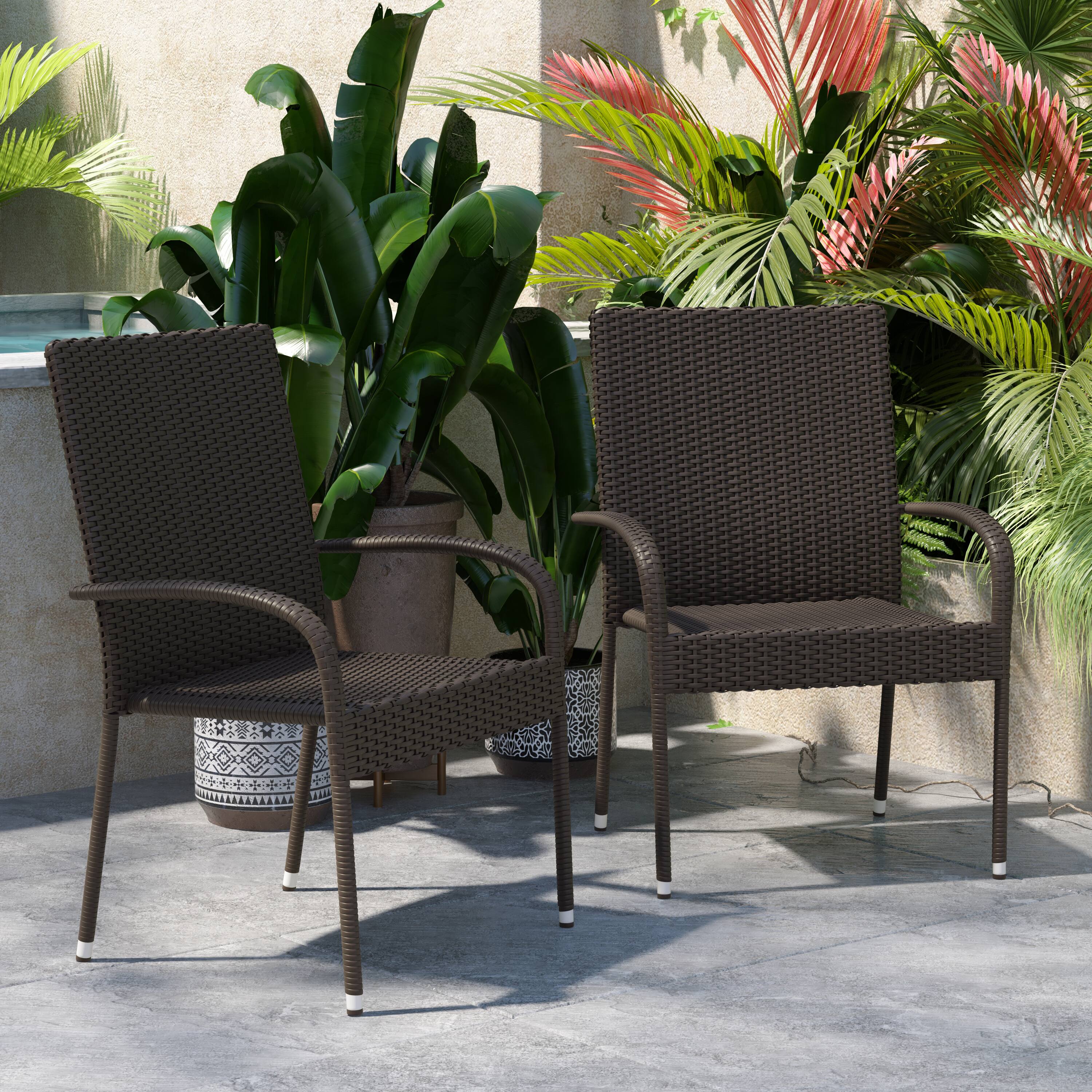 Alt View 5. Emma + Oliver - Sala Stacking All-Weather Wicker Wrapped Powder Coated Steel Patio Club Chairs for Indoor and Outdoor Use - Espresso.