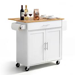 VEVOR - Kitchen Island Cart with Storage, 42.28 in Wide Mobile Rolling Storage Island on Swivel Wheels, with Drawer - White
