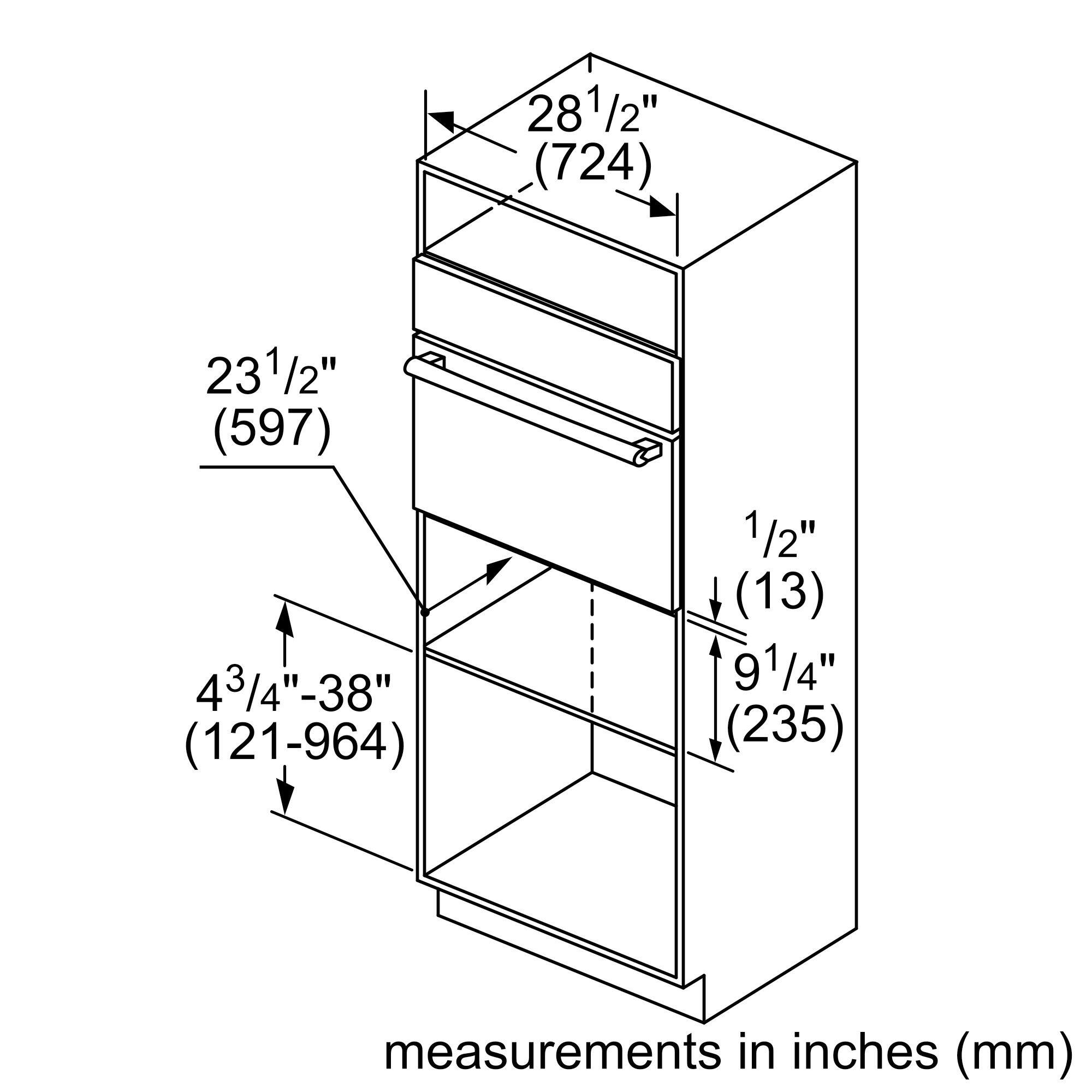 28 1/2" (724)  
23 1/2" (597)  
4 3/4"-38" (121-964)  
1 1/2" (13)  
9 1/4" (235)  

measurements in inches (mm)
