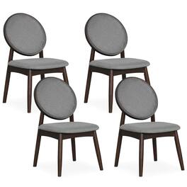 Costway - Dining Chairs Set of 4, Upholstered Linen Fabric Side Chairs with Round Backrest - Gray