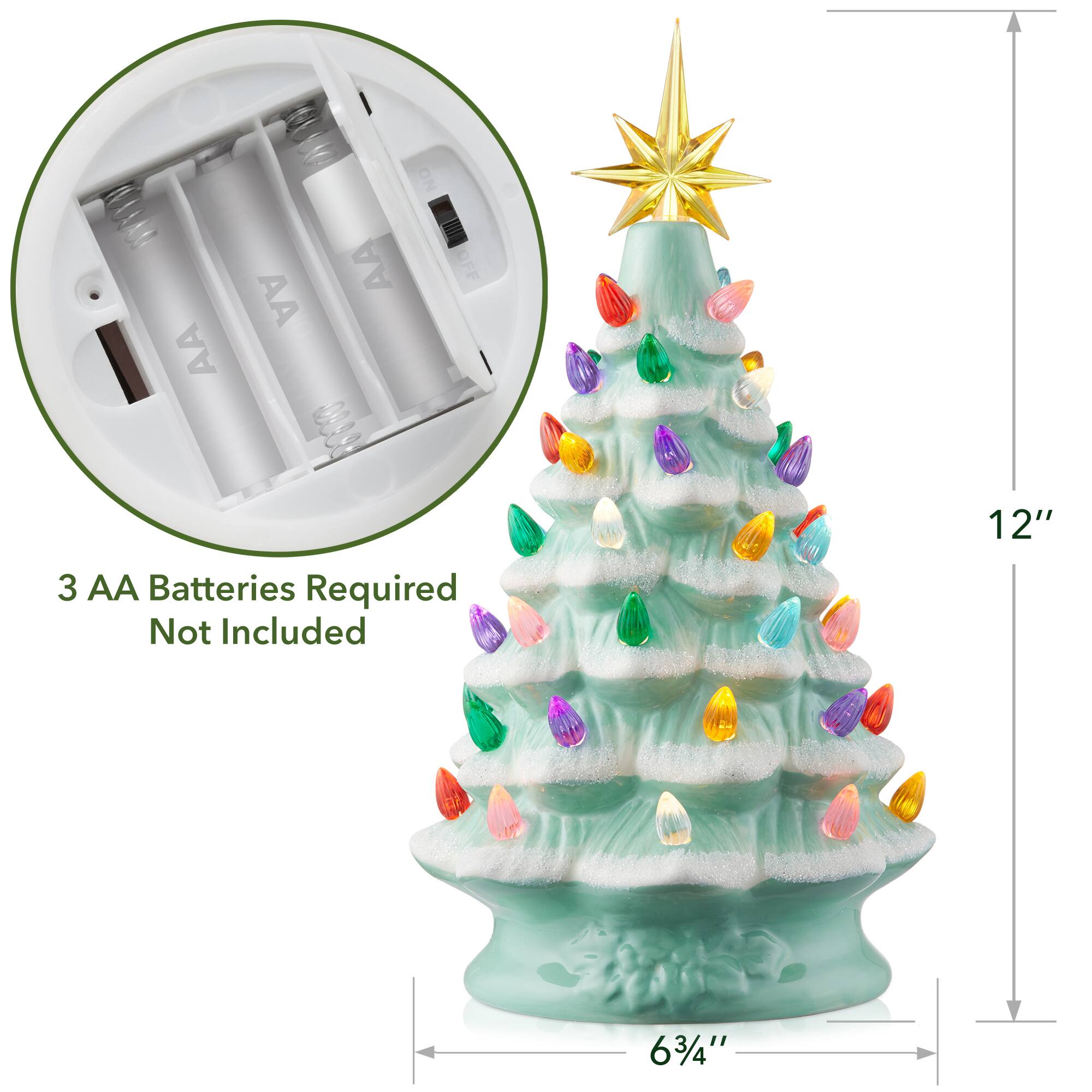 NO AA OFF AA AA 1000 3 AA Batteries Required Not Included 12" 6 3/4"
