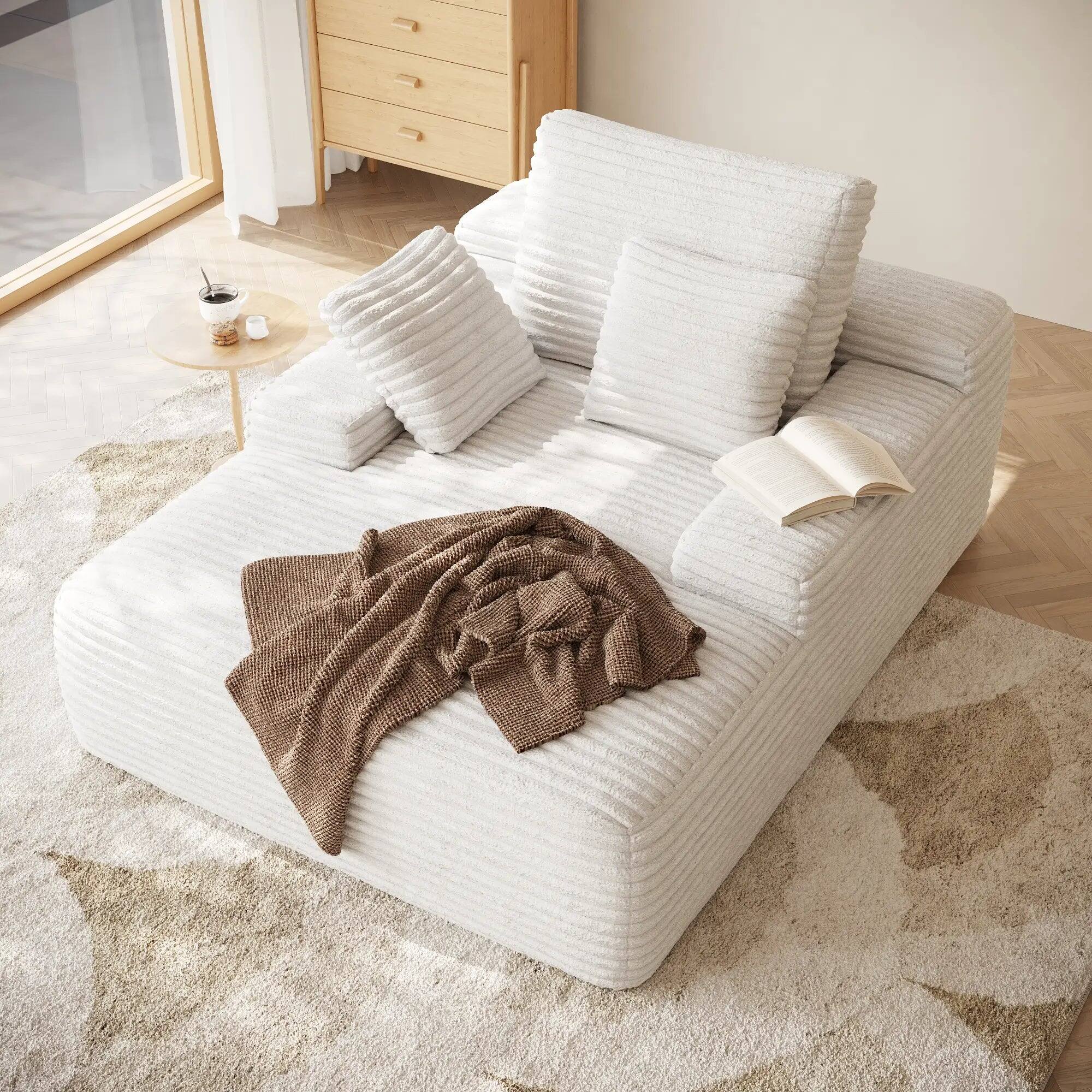 Angle. Yardgrace - Corduroy Sofa Bed, Boneless Sleeper Sofa Lounge Chair Indoor, Modern Comfy Deep Seat Lazy Couch - White.
