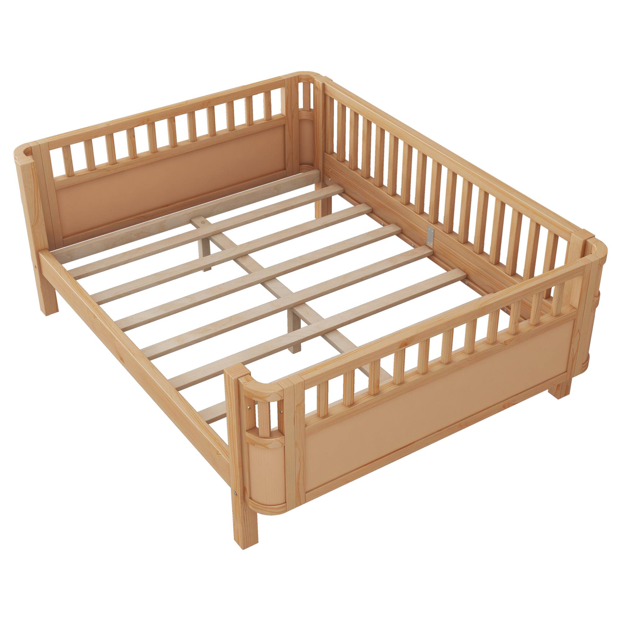 Alt View 6. GOODSILO - Full Size Wood Platform Bed with Safety Rails for Children's Rooms, Sturdy Low Profile Design for Kids and Teens - Natural.