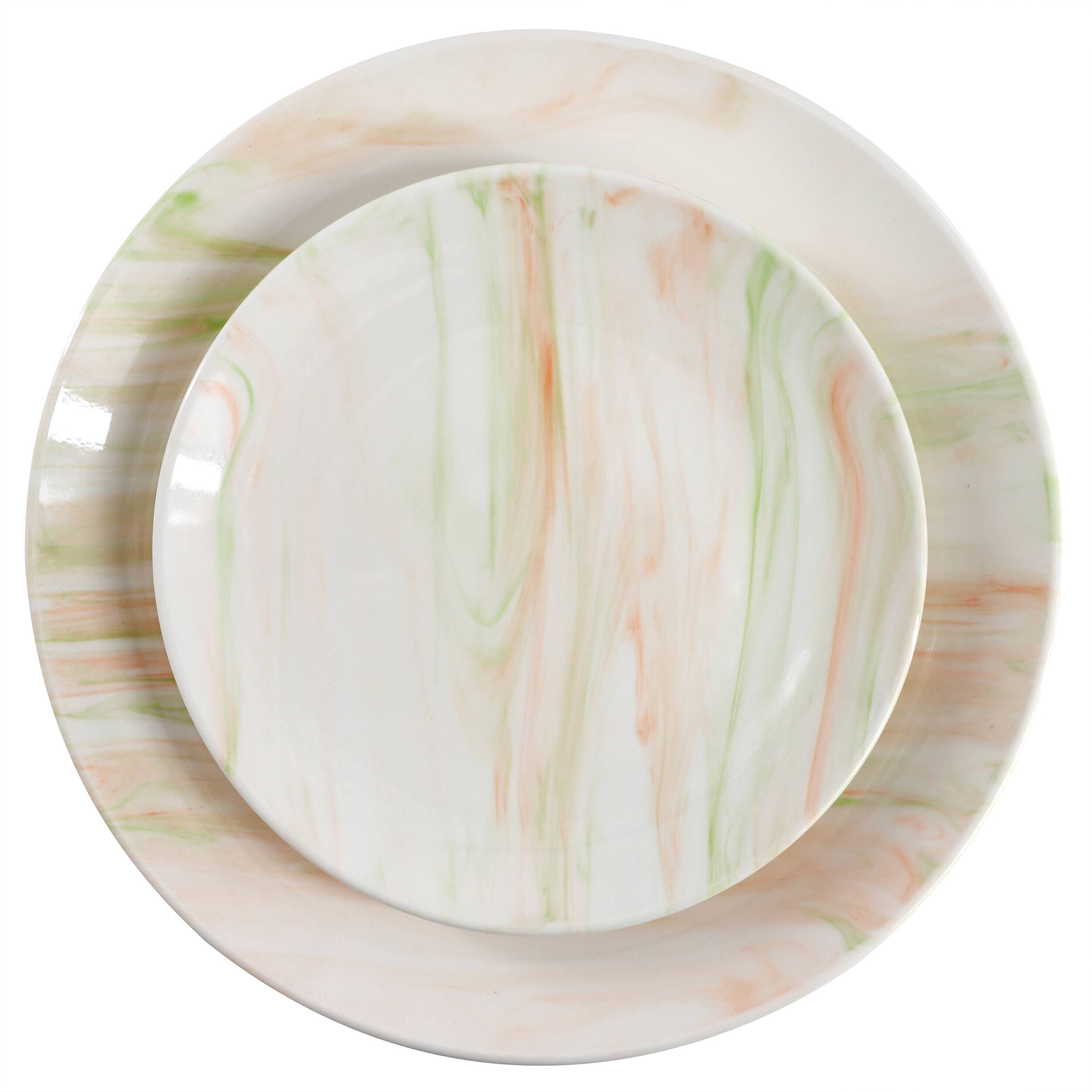 Alt View 2. Elama - Elama Fine Marble 16 Piece Porcelain Dinnerware Set in Orange and Green - Orange and Green.
