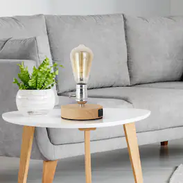 Oumilen - Wooden Base Edison Table Lamp with USB Ports – Minimalist Industrial Desk Lamp with Rotary Switch