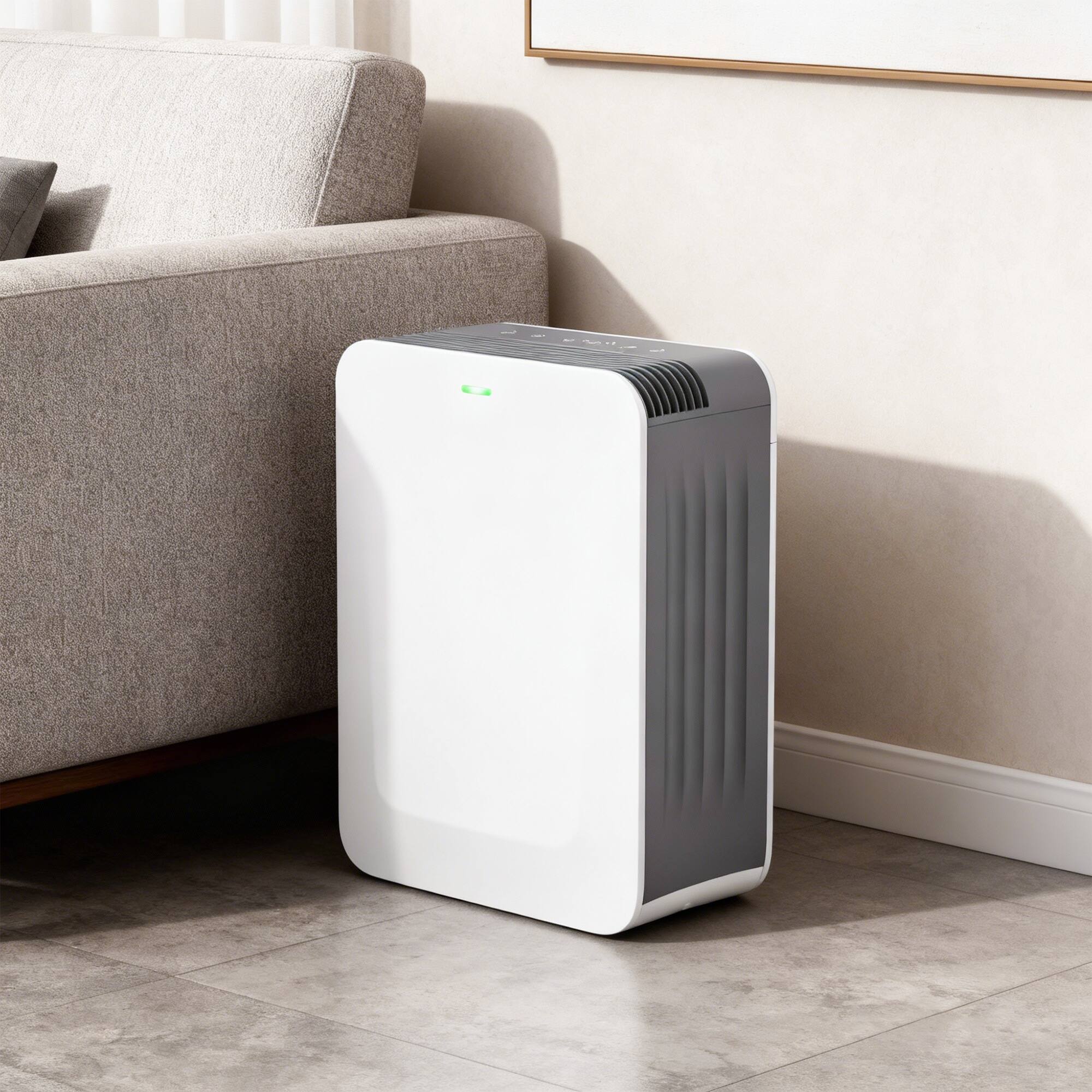 Back. Vaczon - Air Purifier with Dust Sensor, CADR 230m³/h, for Rooms up to 26㎡, 4-Speed with Auto Mode, Sleep Mode Timer for Bedroom - White.
