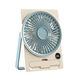 Cluzine - Rechargeable Desk Fan, 6 Speeds, Removable Grill, with Phone Stand & LCD Display, for Home Office Bedroom
