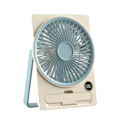 Front. Cluzine - Rechargeable Desk Fan, 6 Speeds, Removable Grill, with Phone Stand & LCD Display, for Home Office Bedroom.