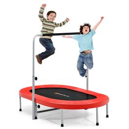 Costway - 50" Trampoline for 2 People Foldable Rebouncer w/Adjustable Handrail - Red