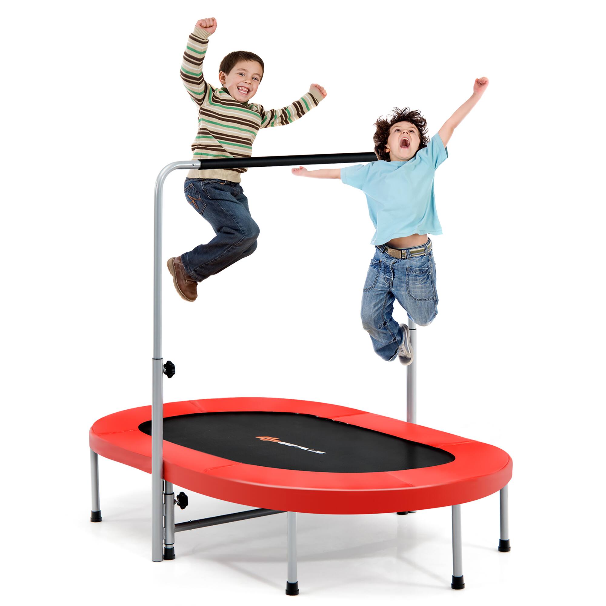 Front. Costway - Costway 50" Trampoline for 2 People Foldable Rebouncer w/Adjustable Handrail - Red.