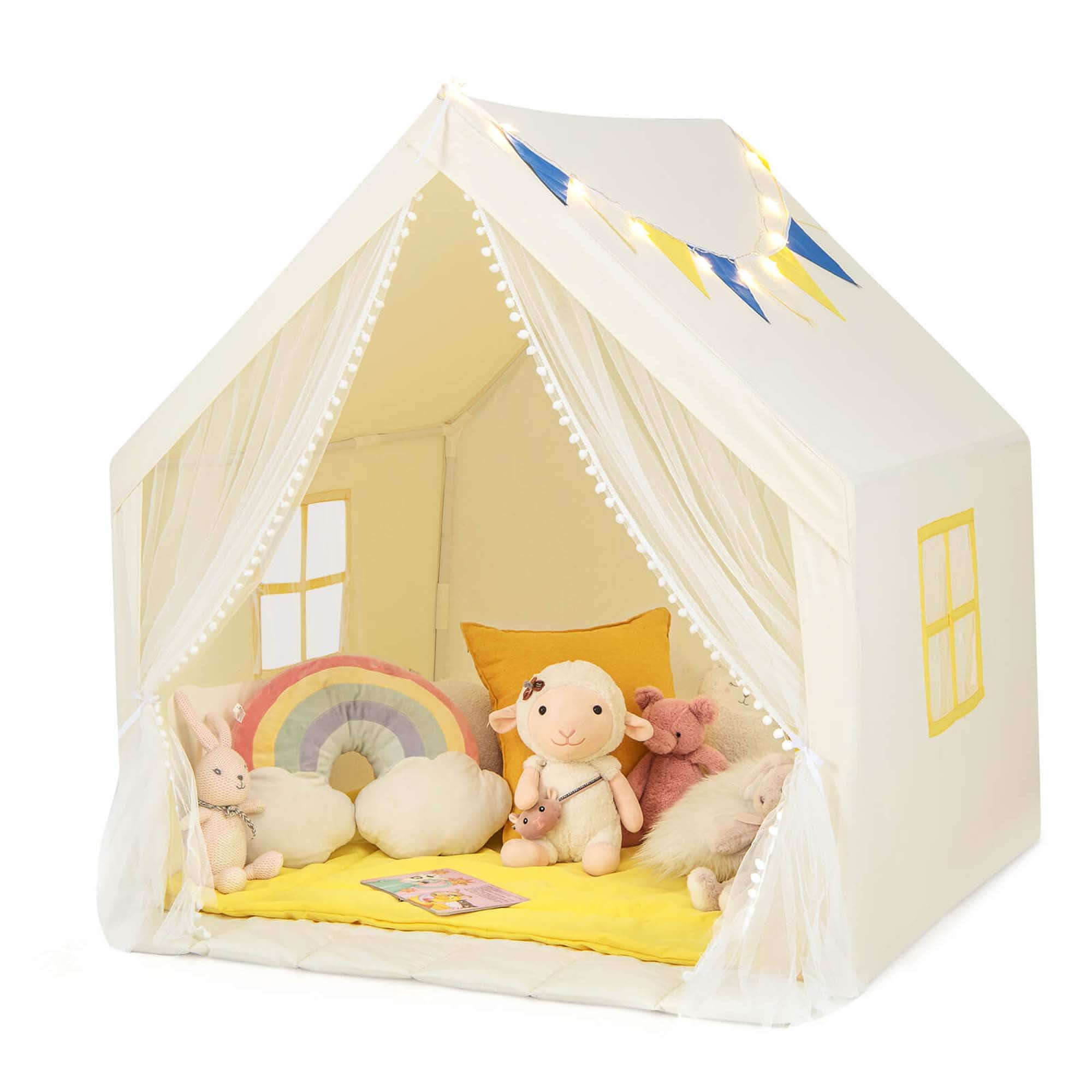 Front. Costway - Costway Large Play Tent  Kids & Toddlers Playhouse with Washable Cotton Mat, Star Lights - Beige.
