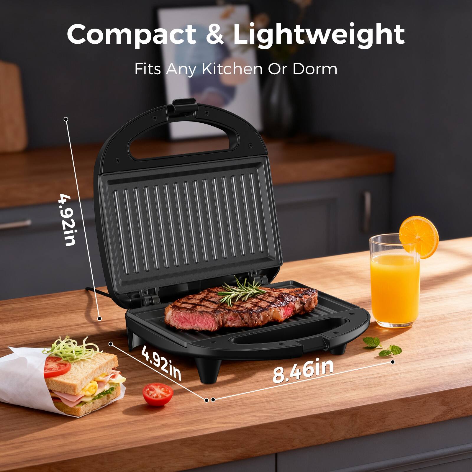 Compact & Lightweight  
Fits Any Kitchen Or Dorm  

4.92in  
4.92in  
8.46in