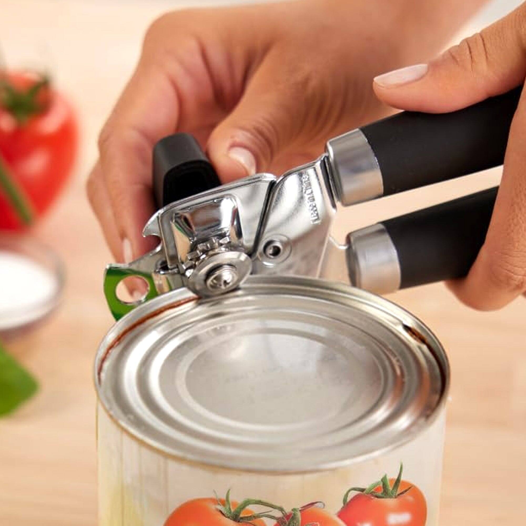 Left. Cheer Collection - Heavy Duty Stainless Steel Can Opener with Soft Grip Handles Manual Kitchen Can and Bottle Opener - Default Title.