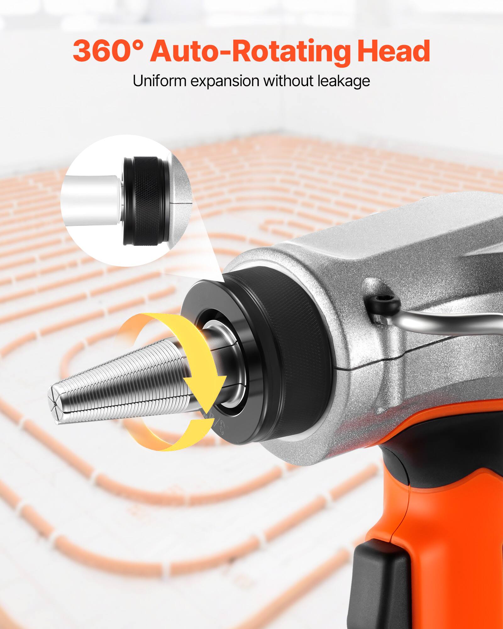 360° Auto-Rotating Head  
Uniform expansion without leakage