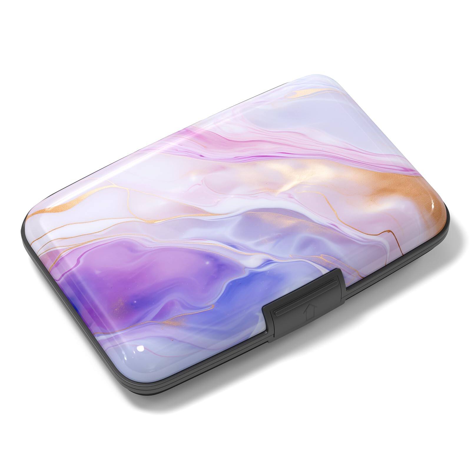 Front. Jadie Link - Aluminuml Credit Card Holder Mini Wallet Rfid Blocking Slim Metal Hard Case Women Men Pink Flower Protected Metal Card - Flow Mable.