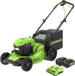 Greenworks - 48V (24V x 2) 20" Brushless Battery-Powered Lawn Mower, with (2) 4.0Ah USB Batteries and Charger - Green