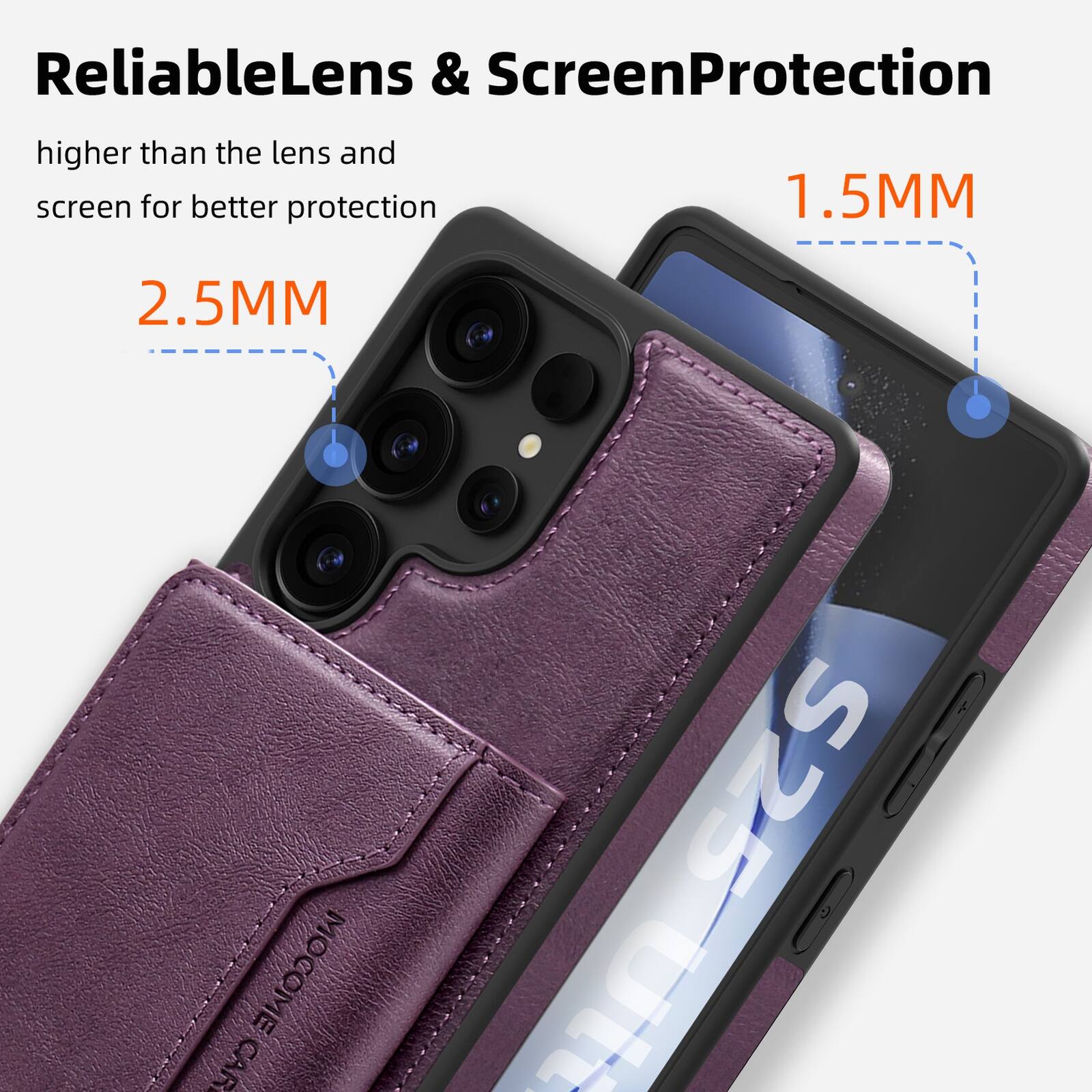 ReliableLens & ScreenProtection  
higher than the lens and screen for better protection  
2.5MM  
1.5MM
