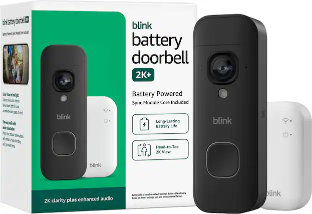 blink battery doorbell 2K+
Battery Powered
Sync Module Core Included
Color Vision in low light
Capture wide color video in low ambient light for clear
around-the-clock peace of mind.
Two-way audio with noise cancellation
Enjoy clear, natural conversations with visitors at your doorstep, as if you were there.
2K clarity plus enhanced audio
Long-Lasting Battery Life
Head-to-Toe 2K View
Battery life is based on default settings. Battery life will vary based on device settings, use, and environmental factors.