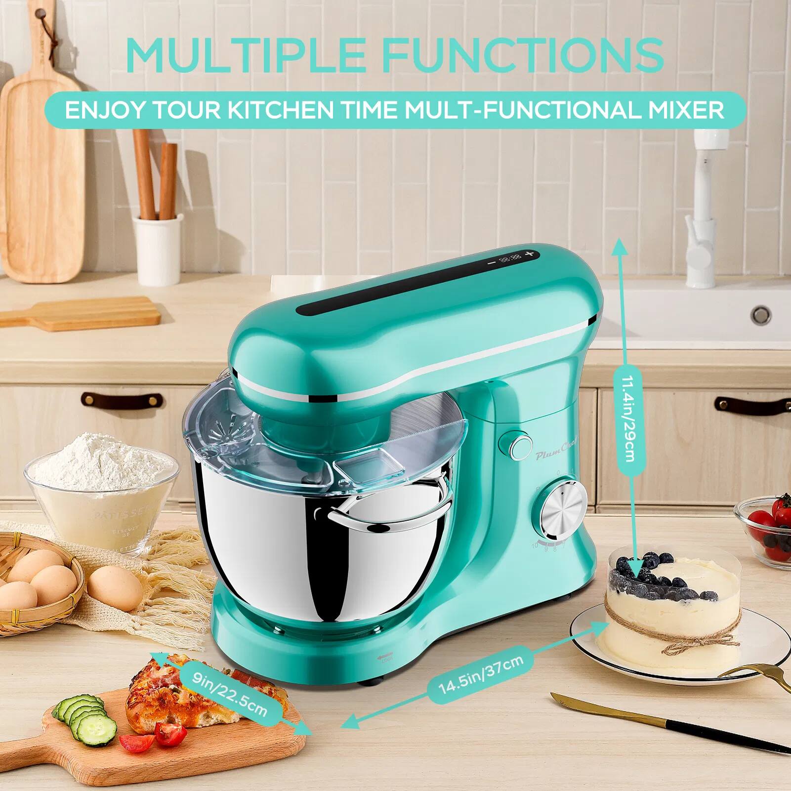 MULTIPLE FUNCTIONS  
ENJOY YOUR KITCHEN TIME  
MULTI-FUNCTIONAL MIXER  

PlamCon O-Plam  
11.4in/29cm  
9in/22.5cm  
14.5in/37cm