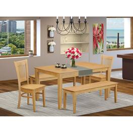 East West Furniture - 5 PcTable set - Table and 2 dinette Chairs together with 2 benches - Oak