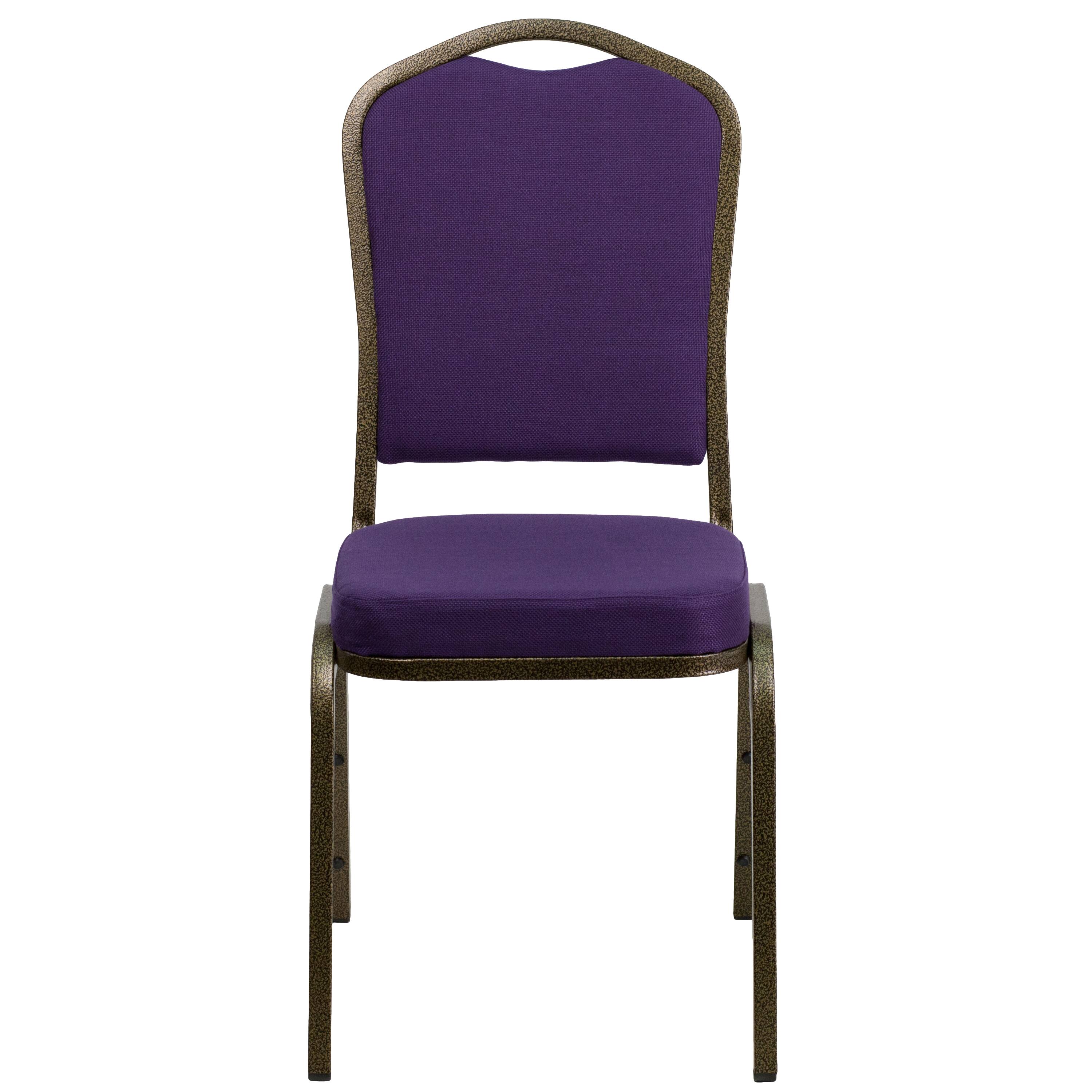 Alt View 7. Emma + Oliver - Crown Back Stacking Banquet Dining Chair - Purple Fabric/Gold Vein Frame.