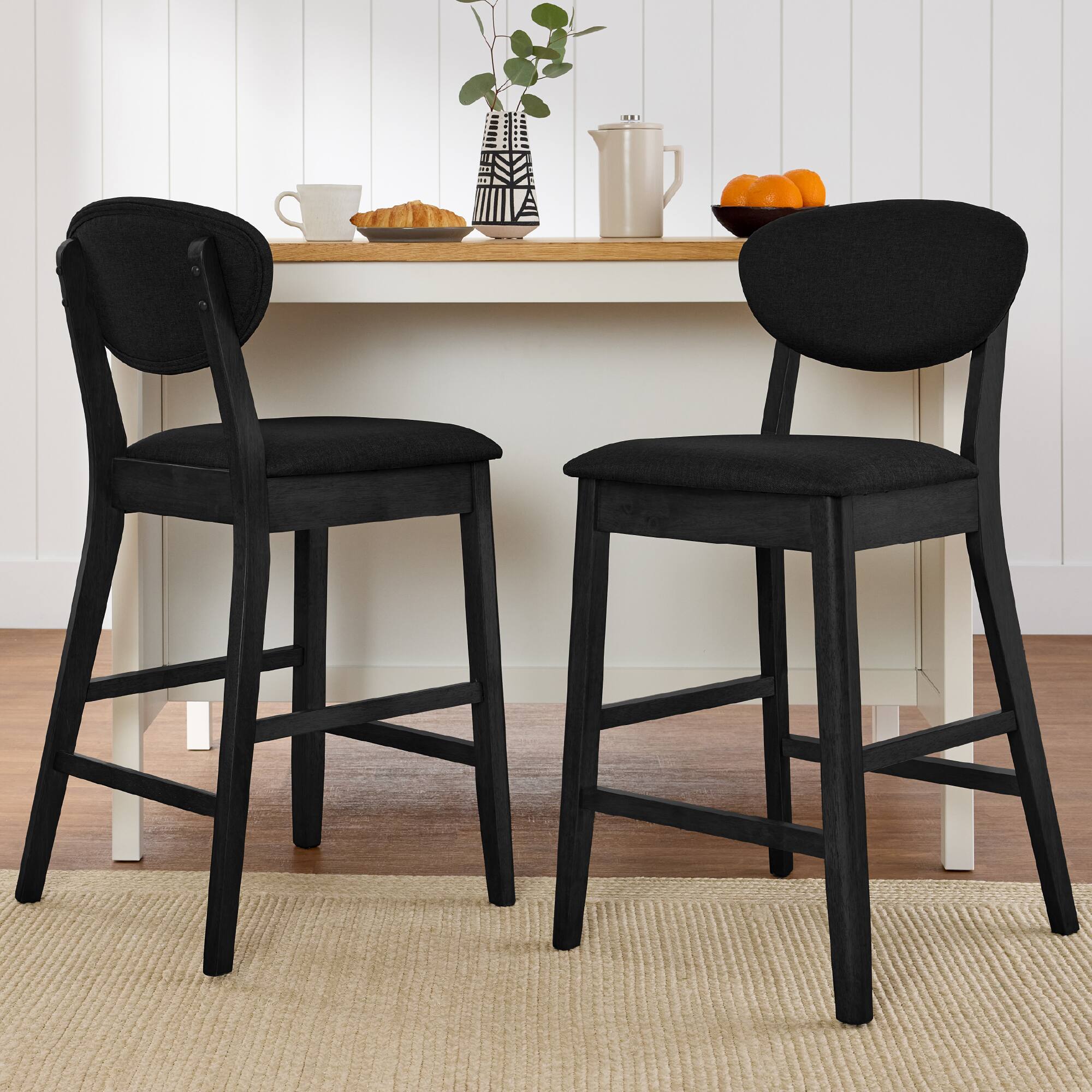 Alt View 1. Best Choice Products - Best Choice Products Set of 2 Counter-Height Bar Stools, Armless W/Upholstered Seat Cushion & Backrest - Black / Black - Black/Black.