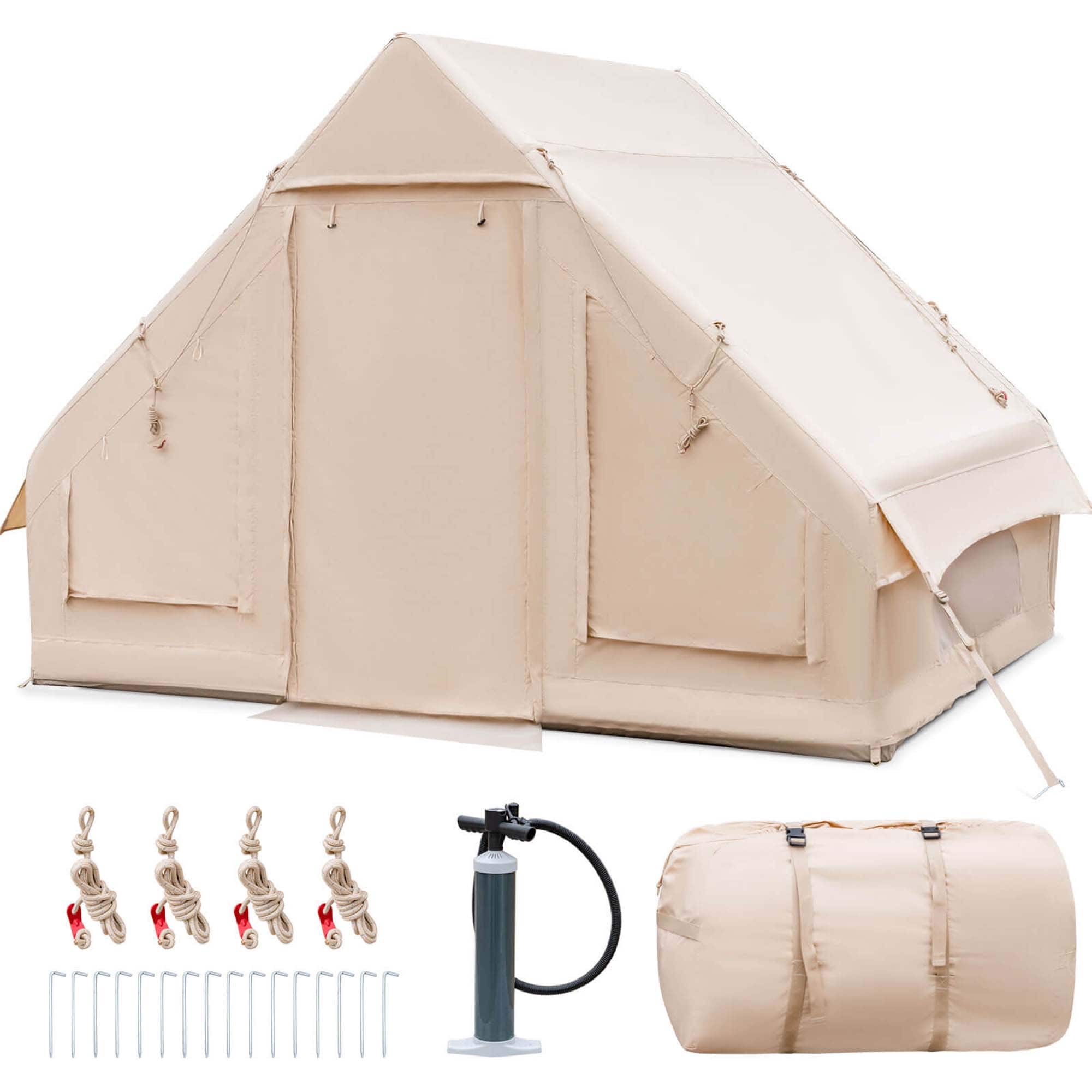 Alt View 18. Costway - Inflatable Camping Tent 2-6 People Cotton Glamping Tent for Family Camping - Beige.