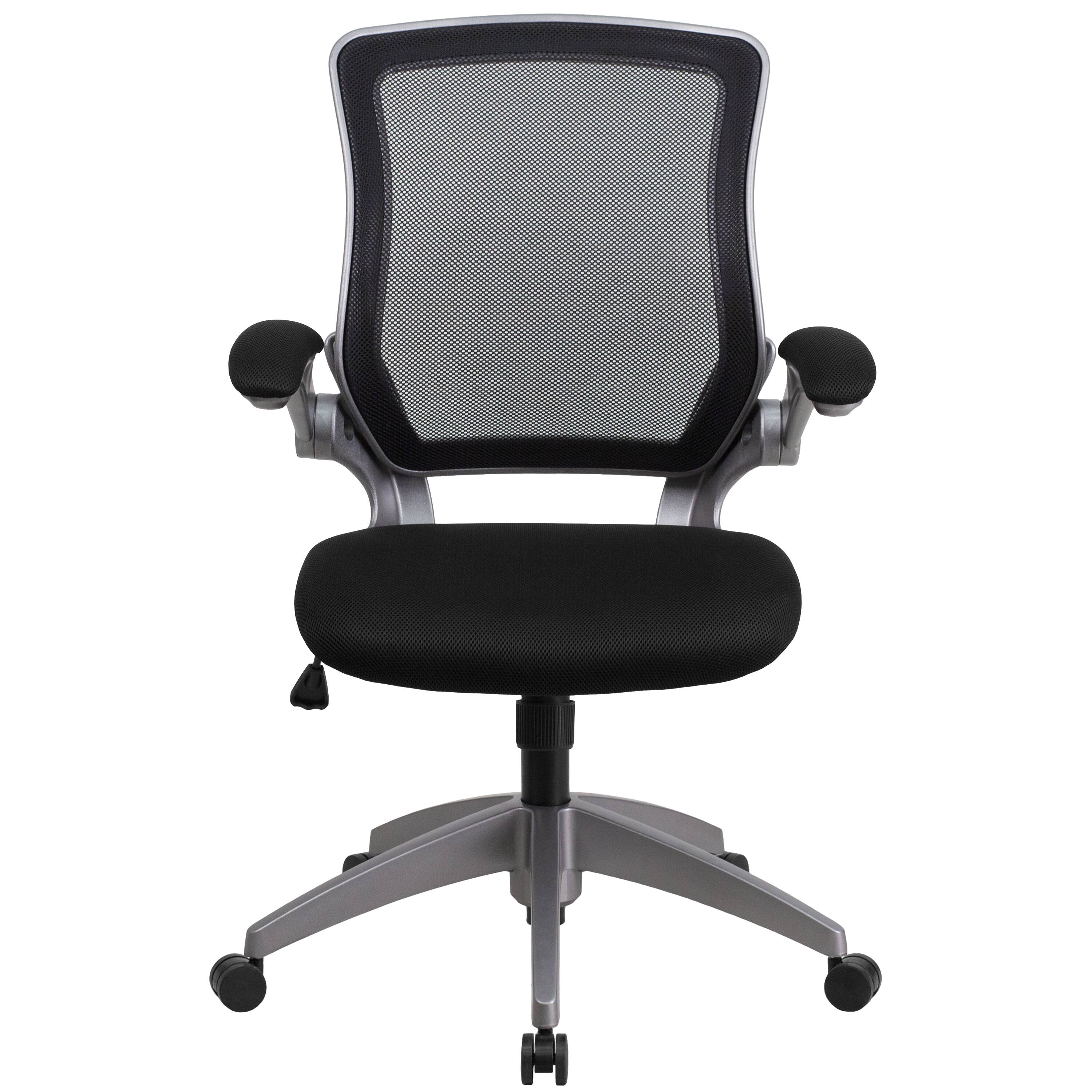 Alt View 7. Emma + Oliver - Mid-Back Mesh Swivel Ergonomic Task Office Chair with Gray Frame & Flip-Up Arms - Black.
