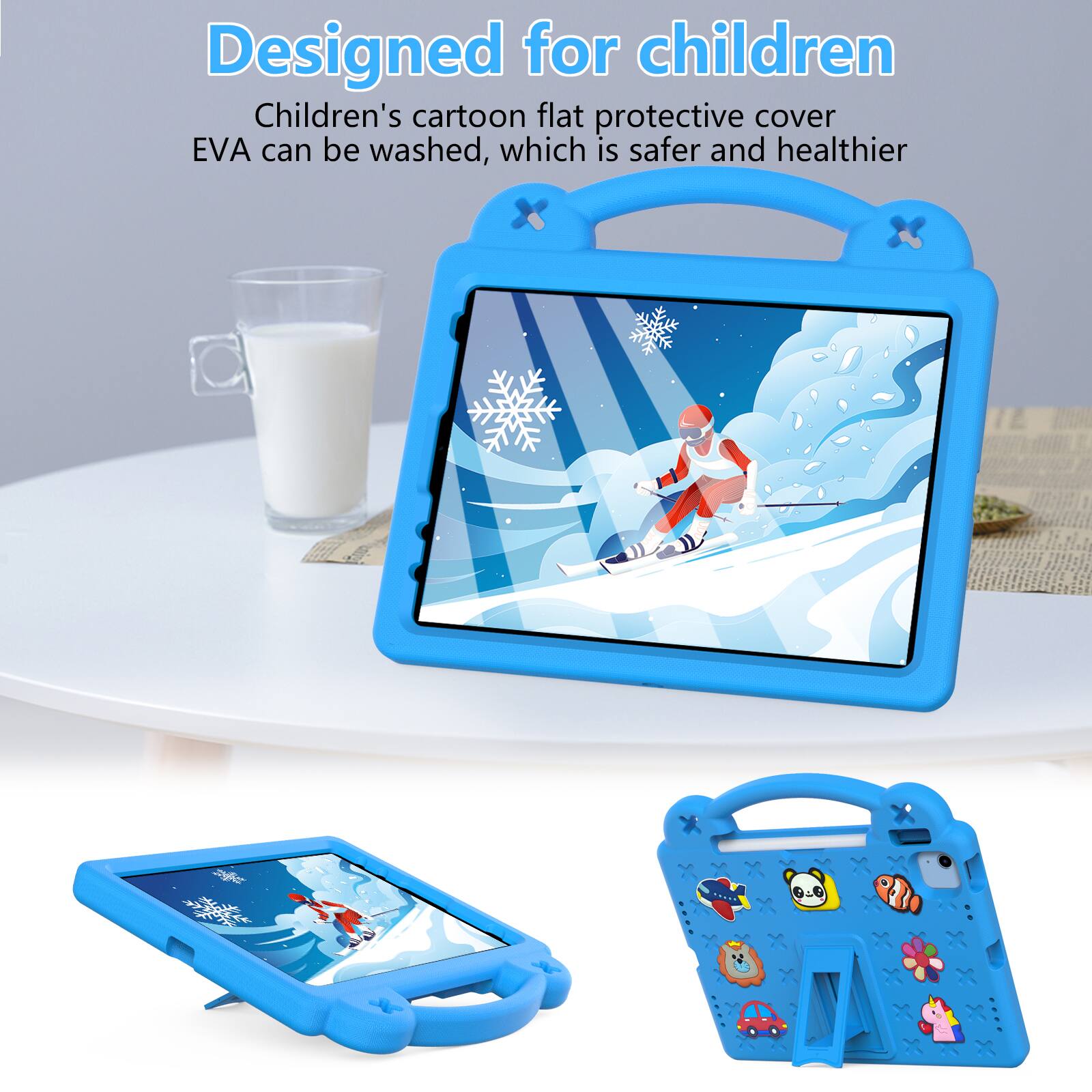 Designed for children  
Children's cartoon flat protective cover EVA can be washed, which is safer and healthier