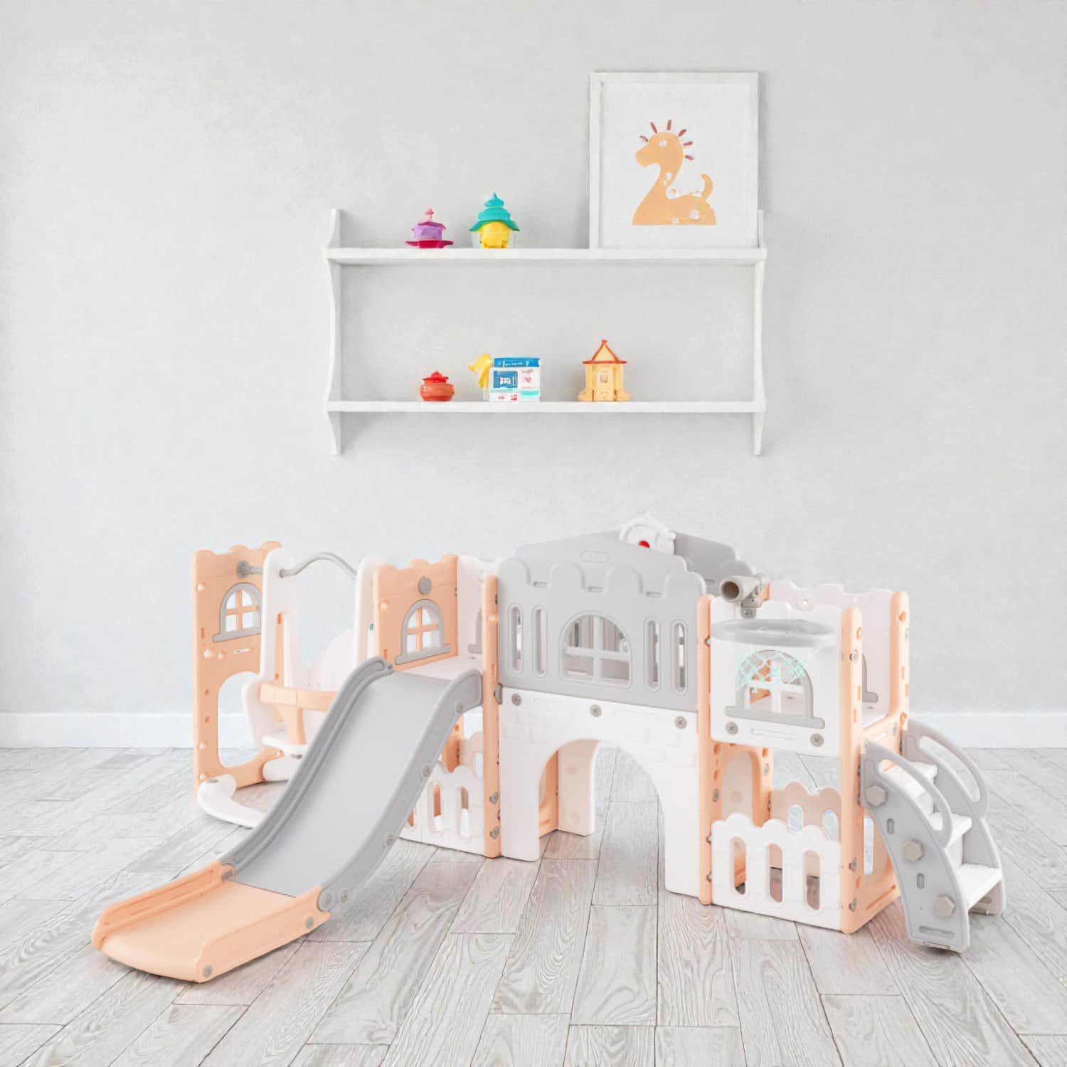 BreeBe - Toddler Multi-Activity Playset Featuring 10 Functions Including Slide, Swing, and Hoop - Pink