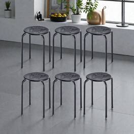 Hivvago - Six-Piece Stackable Metal Stool Set with Round Seat and Floral Design - Black