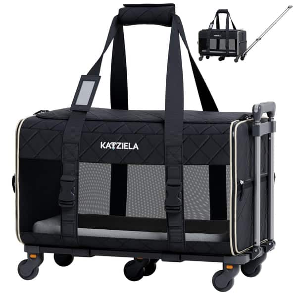 Katziela - Quilted Chariot Pet Carrier With Removable Wheels and Telescopic Handle