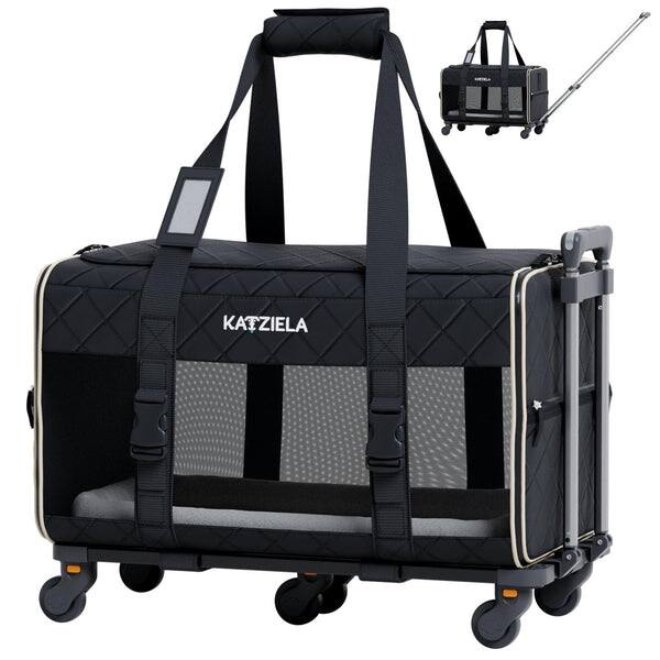 Front. Katziela - Quilted Chariot Pet Carrier With Removable Wheels and Telescopic Handle.