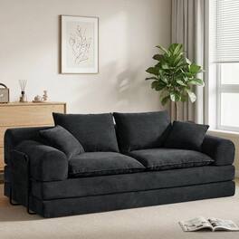 Dyonery - 5-in-1 Convertible Sleeper Sofa Bed,79" Black Corduroy Boneless Folding Futon Cloud Couch,Loveseat Pull Out Couch Bed - Black