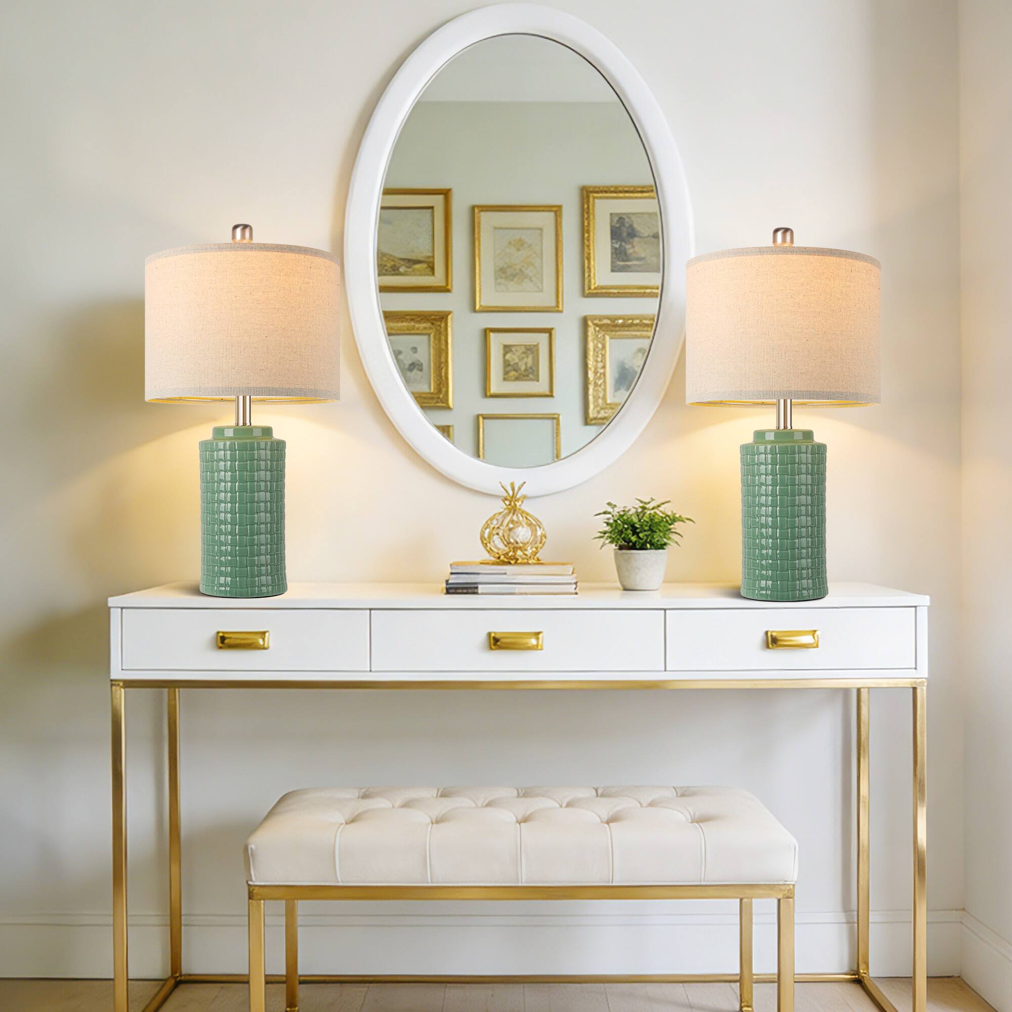 Alt View 5. partphoner - Green Woven Ceramic Table Lamp - Green.