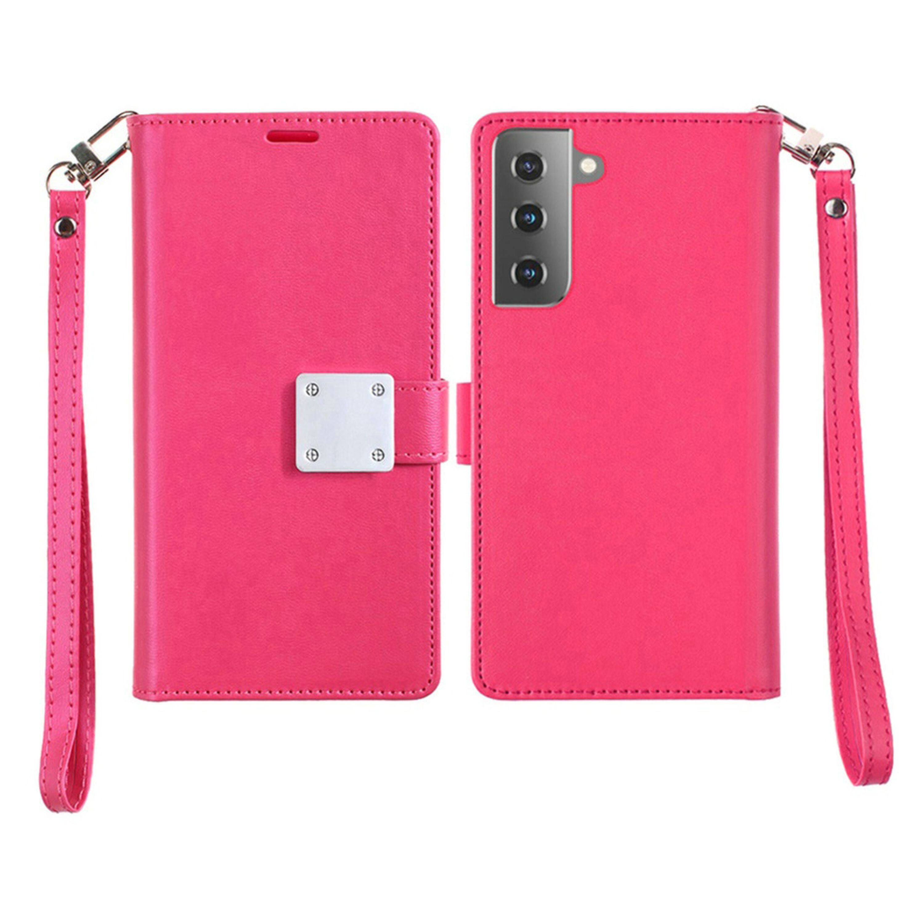 Left. Kitcheniva - PU Leather Phone Wallet Case With Wrist Strap For iPhone 14 Pro Max Hot Pink - Hot Pink.