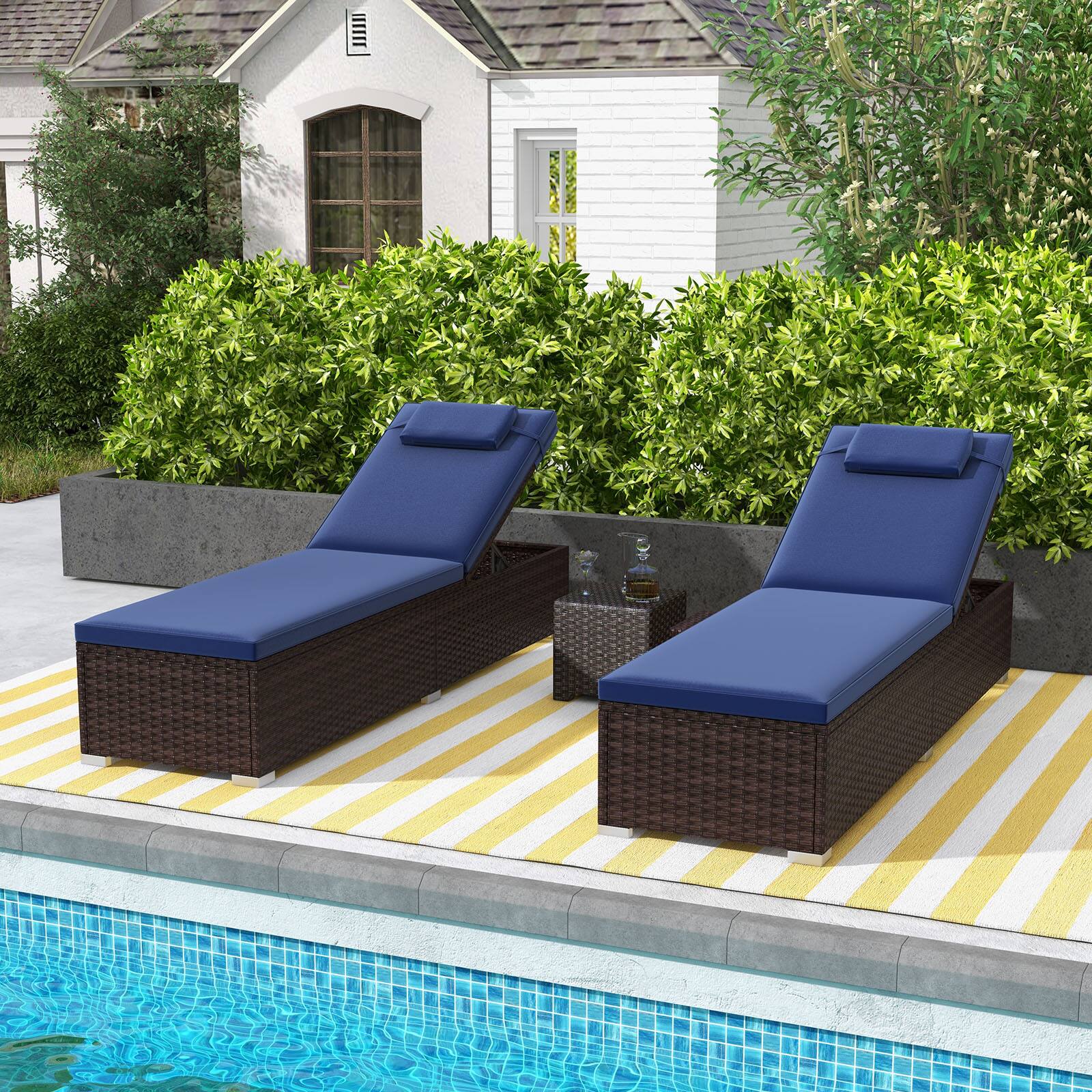 Alt View 4. Costway - 1 PCS Patio Chaise Lounge with 6-level Backrest Comfy Seat Cushion & Headrest Backyard - Mix Brown + Navy.