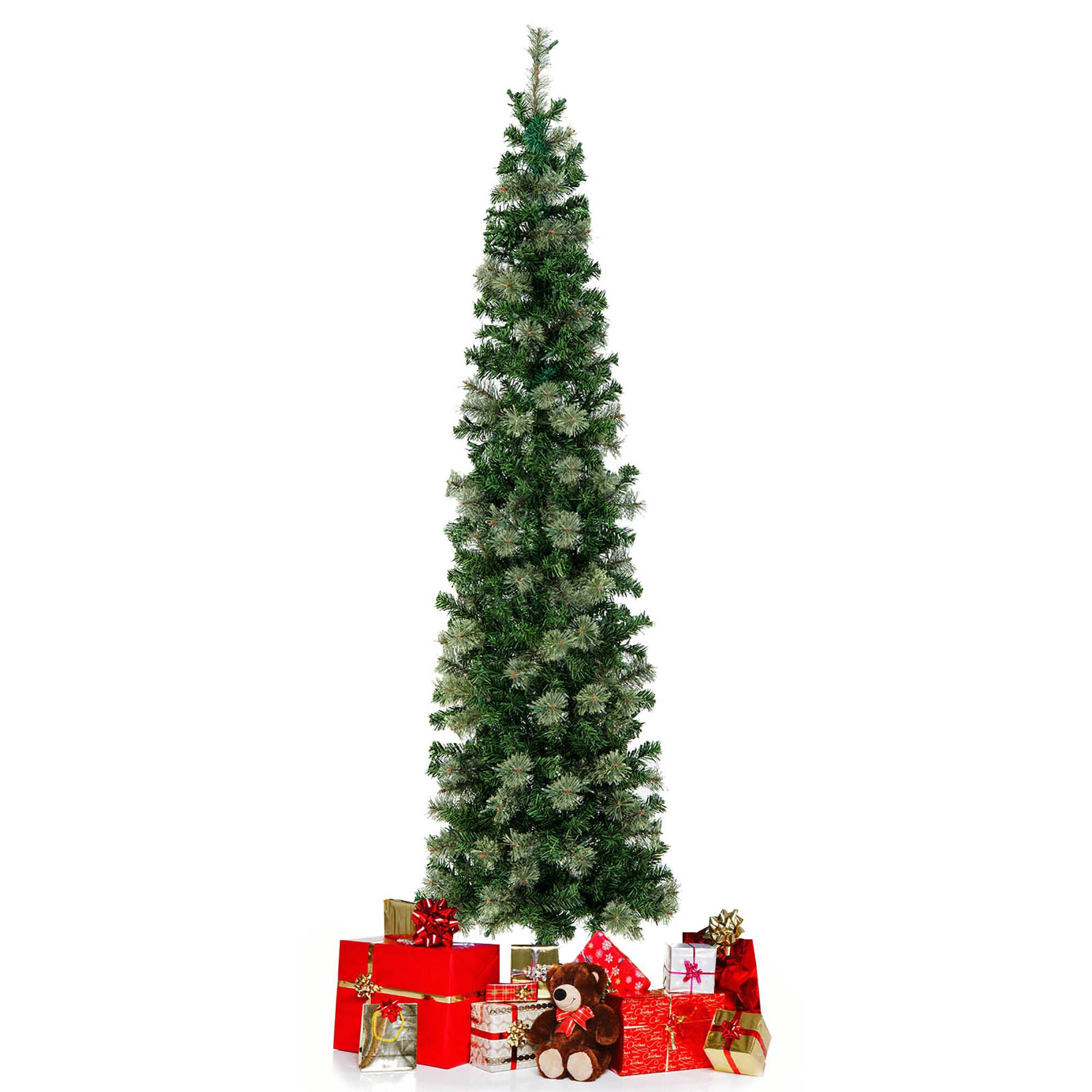 Alt View 19. Costway - 7ft Pre-lit PVC Artificial & Pine Needles Half Christmas Tree w/ 150 Lights - Green.