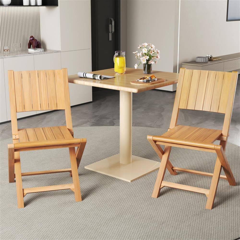 Left. Kadyn - Outdoor Dining Room Chairs, Patio Kitchen Chairs,2 Pieces Teak Wood Outdoor Dining Chairs with Slatted Seat - Beige.