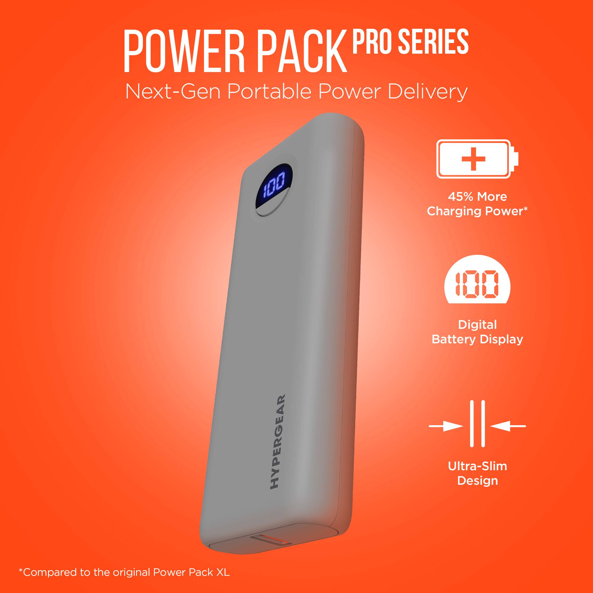 POWER PACK PRO SERIES  
Next-Gen Portable Power Delivery  

- 45% More Charging Power*  
- Digital Battery Display  
- Ultra-Slim Design  

*Compared to the original Power Pack XL