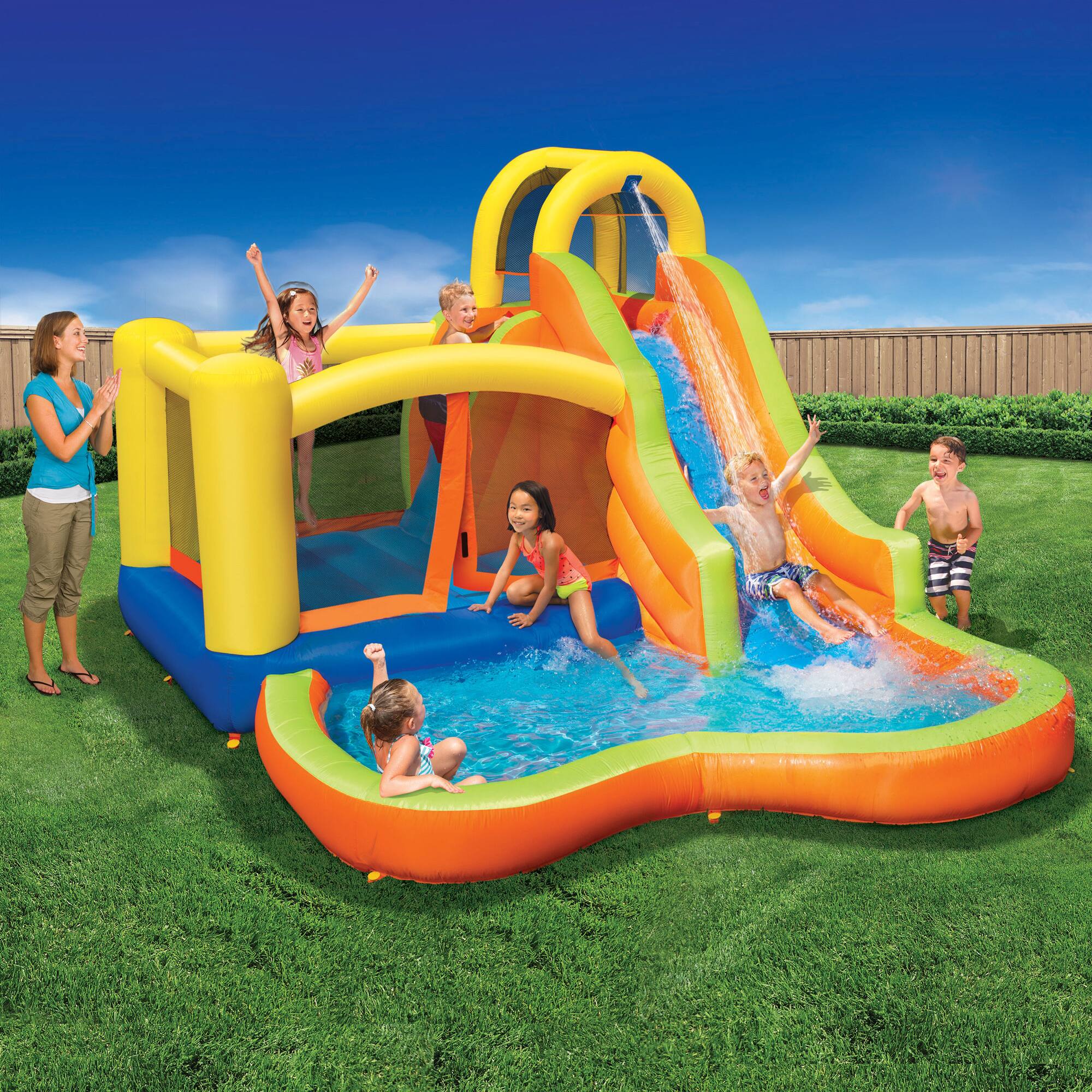 Alt View 5. Banzai - Banzai Sun 'N Splash Fun Kids Inflatable Bounce House & Water Slide Splash Park - Multicolor.